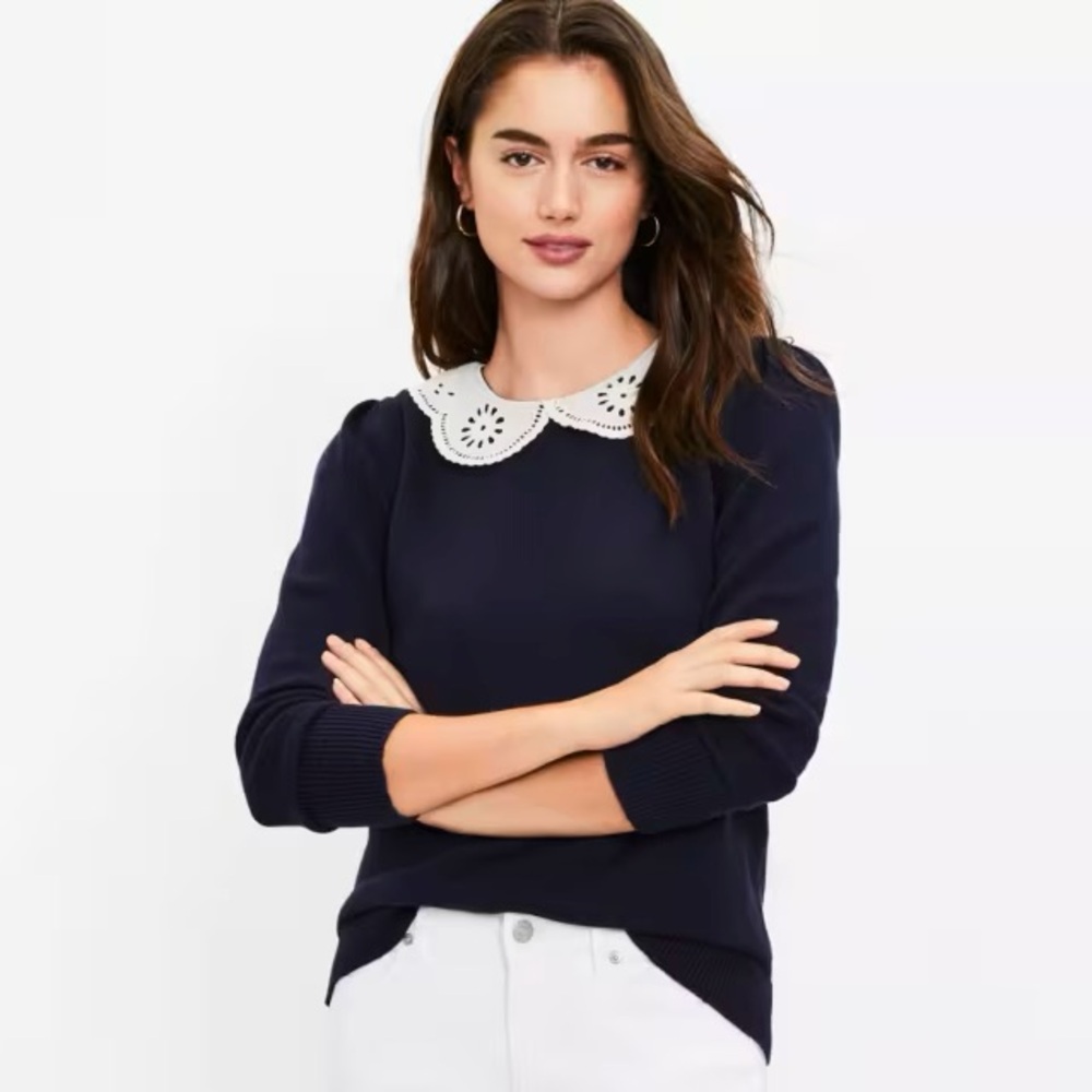 Loft Lace Collar Sweater Womens M